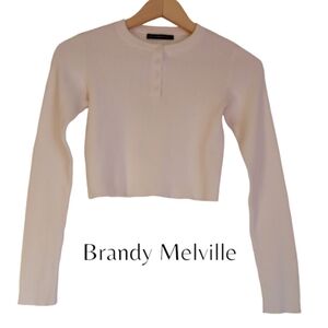 BRANDY MELVILLE Womens White One Size Long Sleeve Cropped 100% Cotton Pull Over